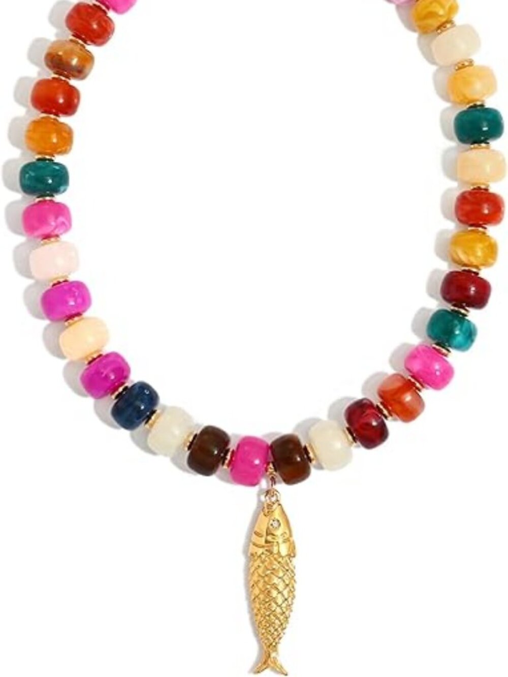 Summer Beach Chunky Beaded Necklace Sun Fish Shell Starfish Charm